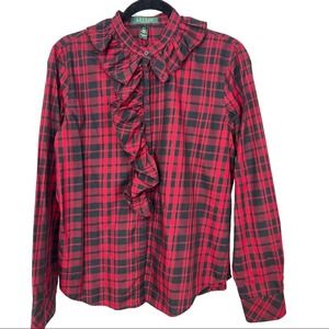 Ralph Lauren Buffalo Plaid Ruffle Button Top